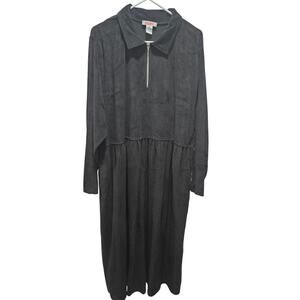 Vintage FADS 3XL Black Zip Front Maxi Dress Hong Kong Minimalist Grunge 90s Mall